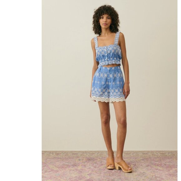 NWT Louise Misha Blue and White Embroidered Shorts Size 36 - Picture 1 of 11